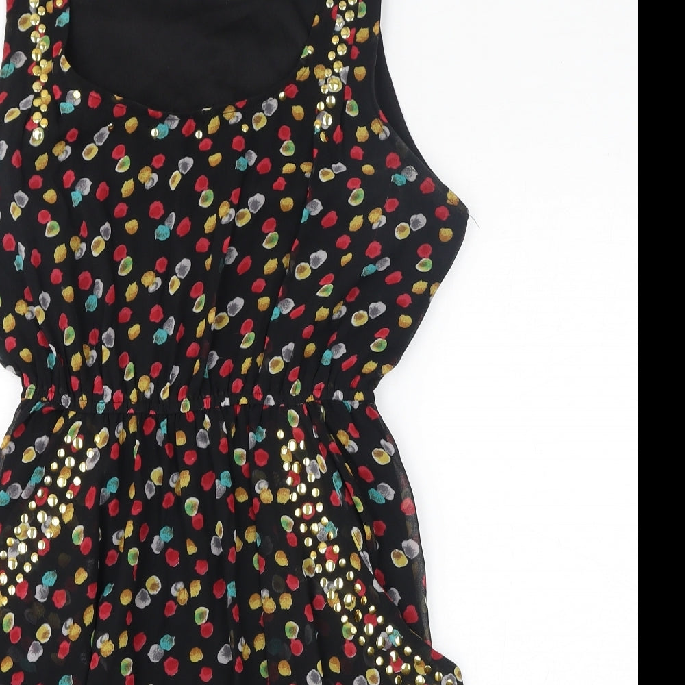 Apricot Womens Black Geometric Polyester Mini Size M Round Neck Pullover - Spots, Gold Embelishmnts