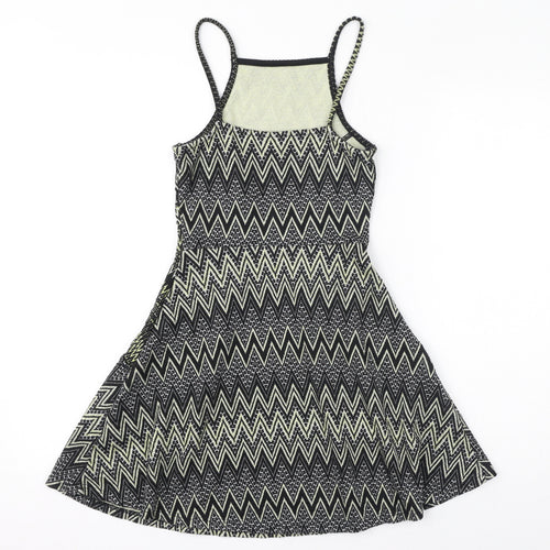 Topshop Womens Black Geometric Polyester Fit & Flare Size 4 Square Neck Pullover - Zigzag