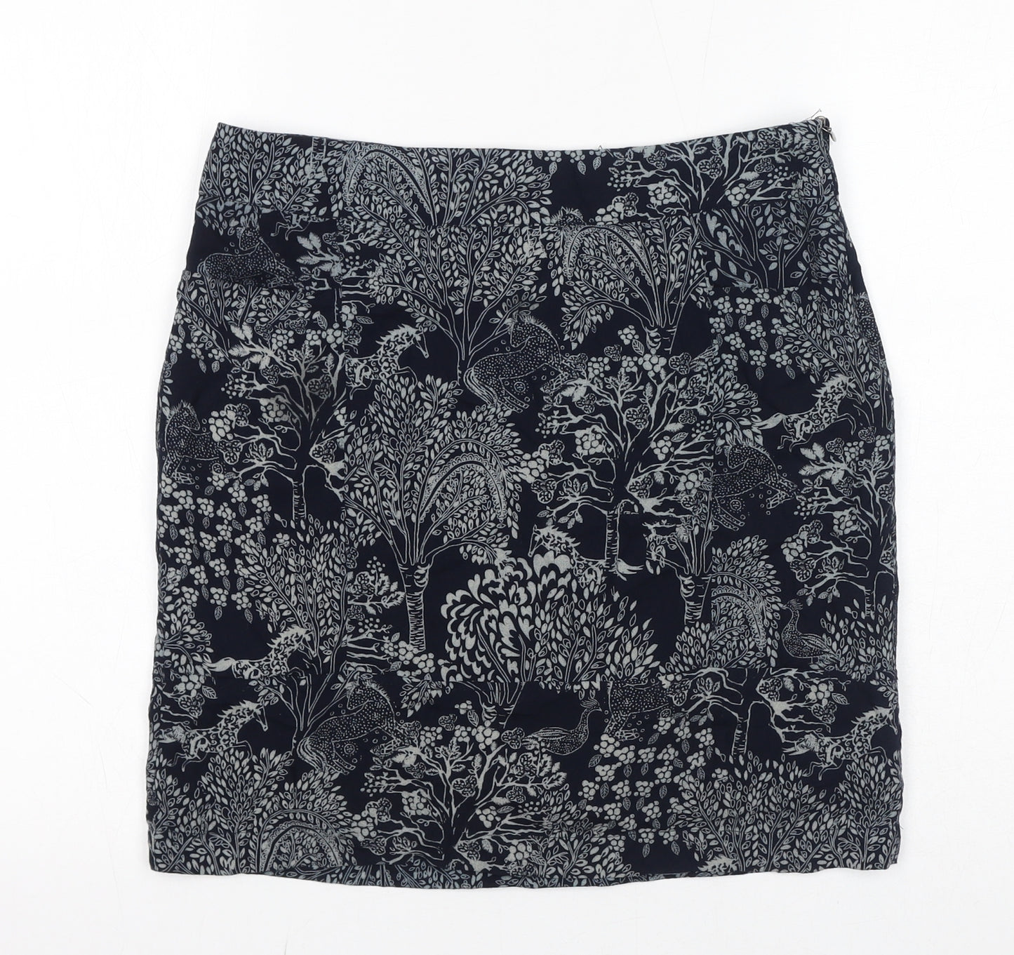 White Stuff Womens Blue Floral Viscose Mini Skirt Size 8 Zip - Horses, Trees