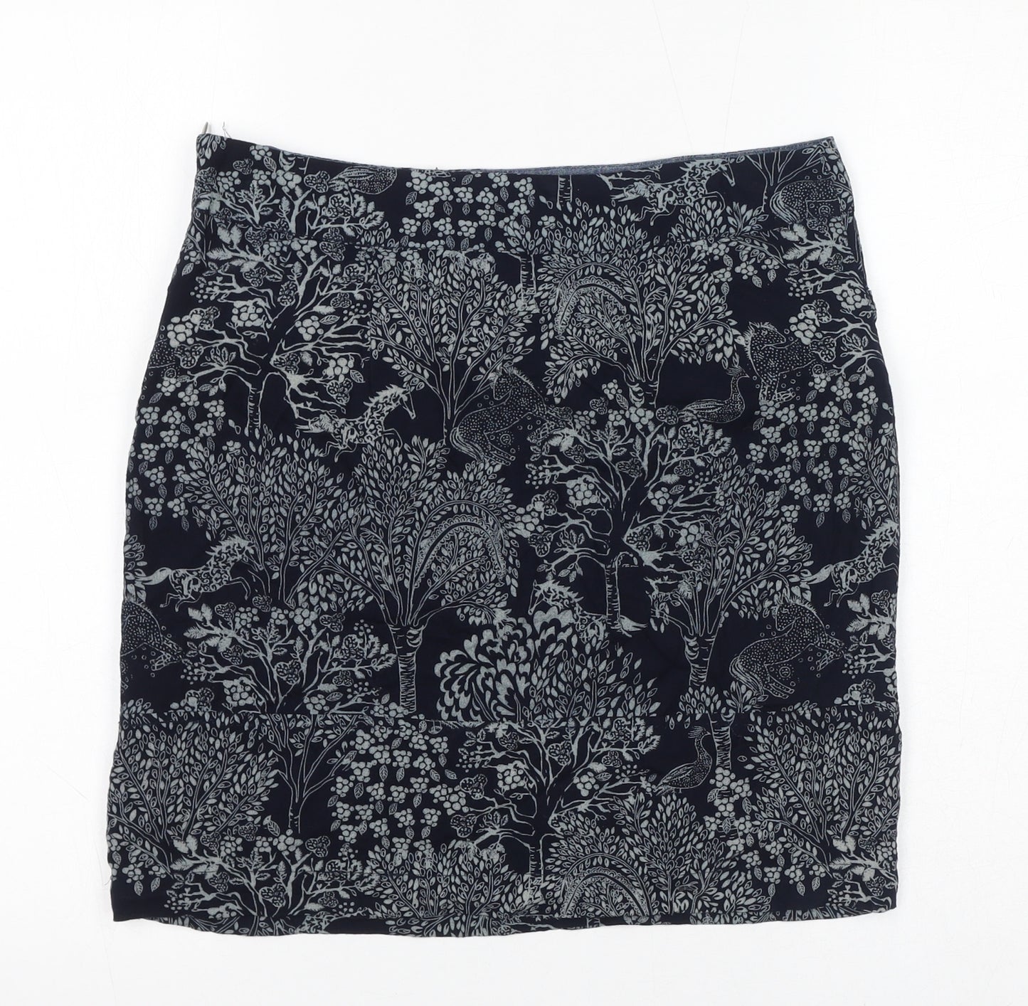 White Stuff Womens Blue Floral Viscose Mini Skirt Size 8 Zip - Horses, Trees