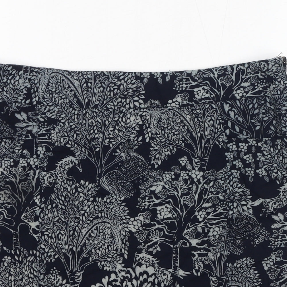 White Stuff Womens Blue Floral Viscose Mini Skirt Size 8 Zip - Horses, Trees