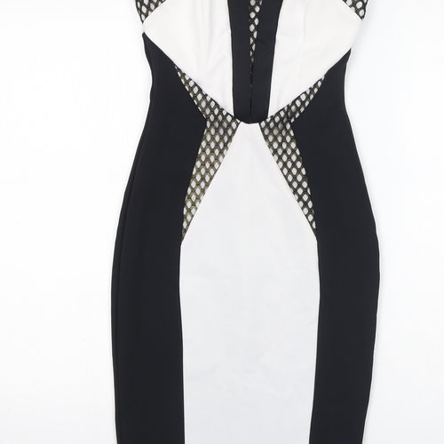 Lipsy Womens Black Colourblock Polyamide Bodycon Size 6 Off the Shoulder Zip - Mesh