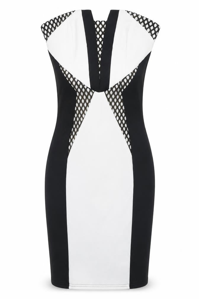 Lipsy Womens Black Colourblock Polyamide Bodycon Size 6 Off the Shoulder Zip - Mesh