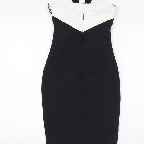 Lipsy Womens Black Colourblock Polyamide Bodycon Size 6 Off the Shoulder Zip - Mesh