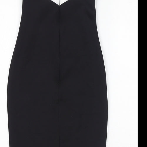 Lipsy Womens Black Colourblock Polyamide Bodycon Size 6 Off the Shoulder Zip - Mesh
