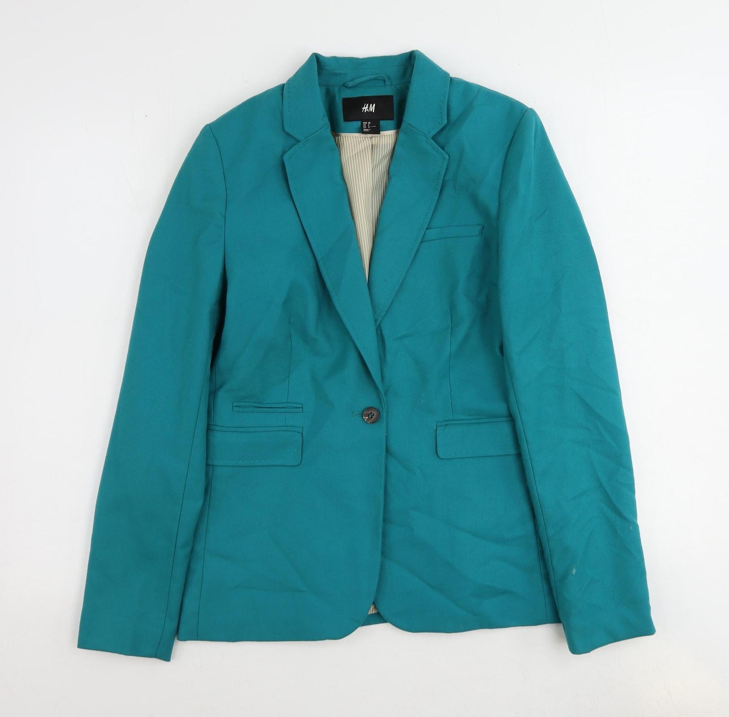 H&M Womens Blue Polyester Jacket Suit Jacket Size 10