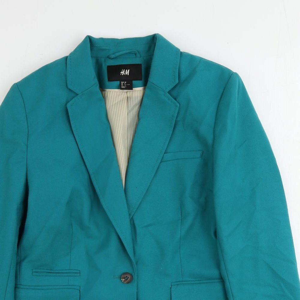 H&M Womens Blue Polyester Jacket Suit Jacket Size 10