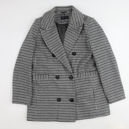 Marks and Spencer Womens Grey Check Overcoat Coat Size 14 Button