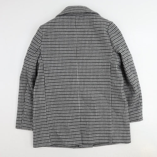 Marks and Spencer Womens Grey Check Overcoat Coat Size 14 Button