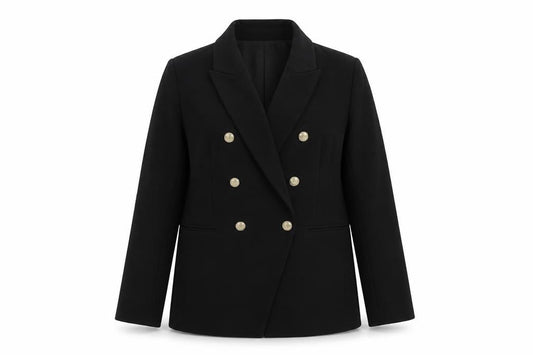 Front view of Forever New women’s black polyester jacket suit jacket, size UK 14