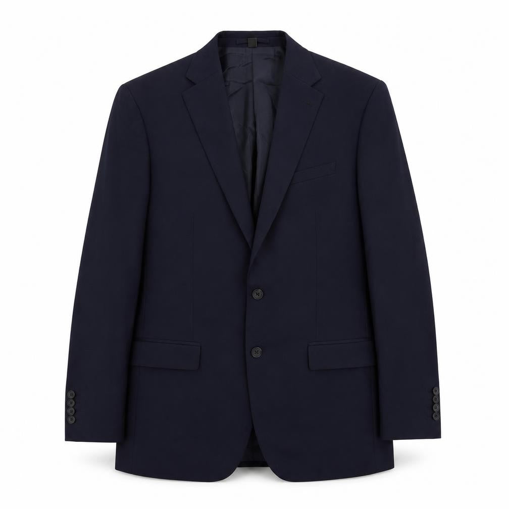 Front view of Marks & Spencer men’s blue polyester jacket suit jacket, size 44, regular