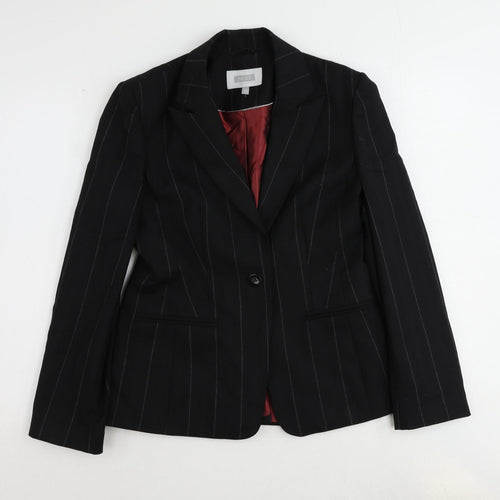 NEXT Womens Black Striped Wool Jacket Suit Jacket Size 10