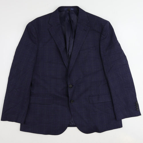 marks Mens Blue Plaid Polyester Jacket Suit Jacket Size 44 Regular
