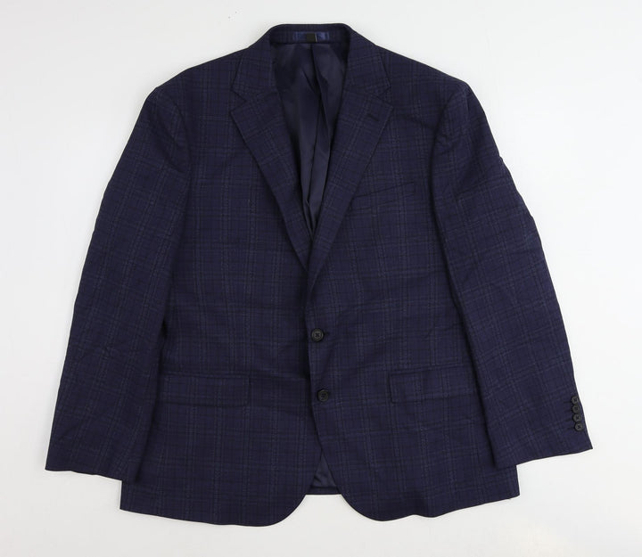 marks Mens Blue Plaid Polyester Jacket Suit Jacket Size 44 Regular