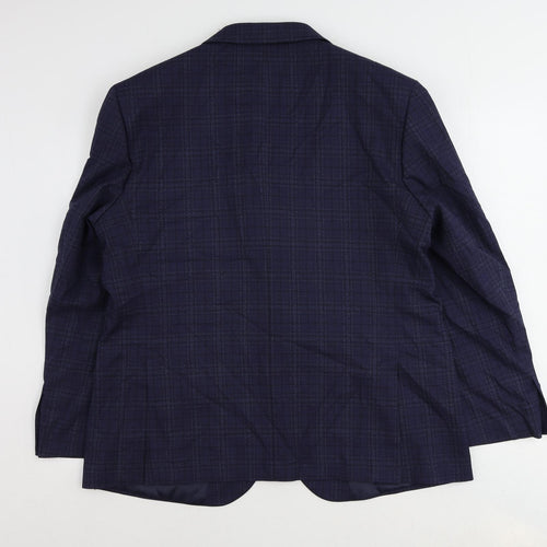 marks Mens Blue Plaid Polyester Jacket Suit Jacket Size 44 Regular