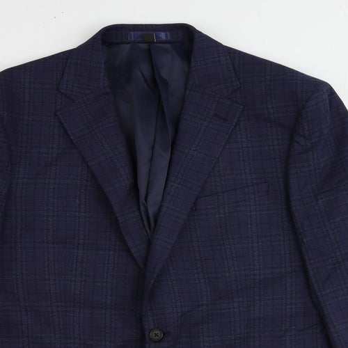 marks Mens Blue Plaid Polyester Jacket Suit Jacket Size 44 Regular