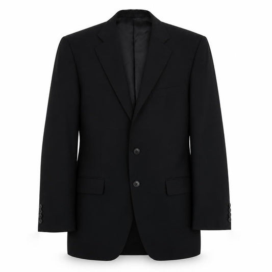 Front view of Rochi men’s black polyester jacket suit jacket, size 36, regular