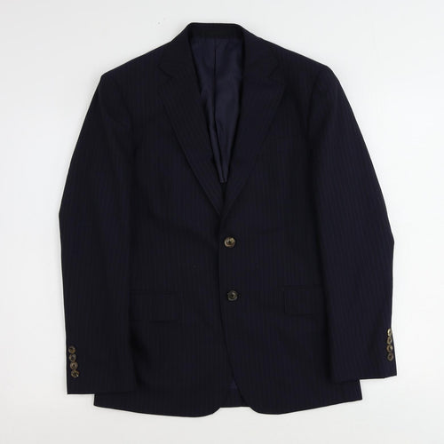 James Anderson Mens Blue Striped Polyester Jacket Suit Jacket Size 34 Regular