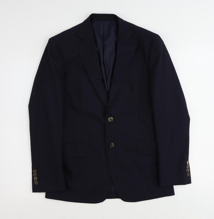 James Anderson Mens Blue Striped Polyester Jacket Suit Jacket Size 34 Regular