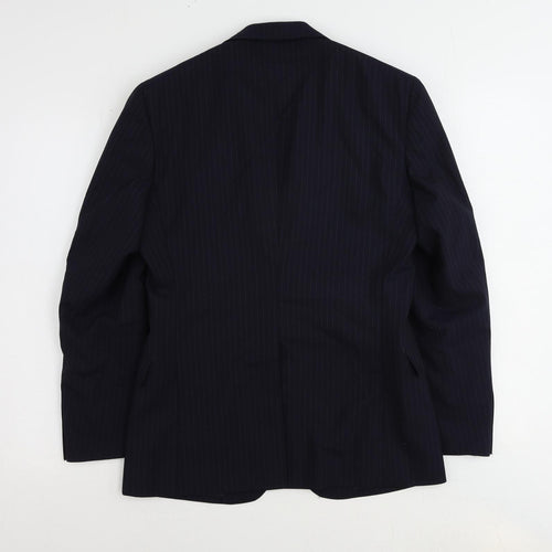 James Anderson Mens Blue Striped Polyester Jacket Suit Jacket Size 34 Regular