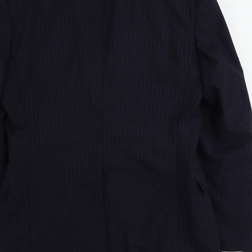 James Anderson Mens Blue Striped Polyester Jacket Suit Jacket Size 34 Regular