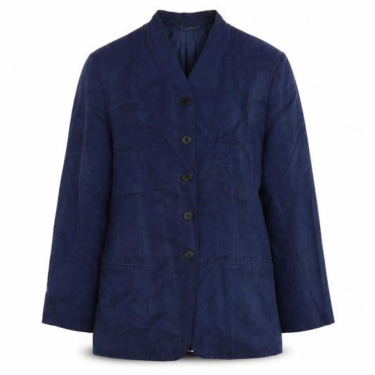 Front view of Equation women’s blue viscose jacket blazer, size UK 12