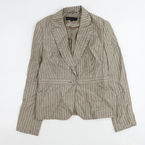 NEXT Womens Brown Striped Linen Jacket Suit Jacket Size 10