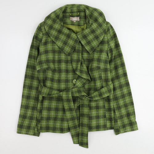 Soon Womens Green Plaid Overcoat Coat Size 12 Button
