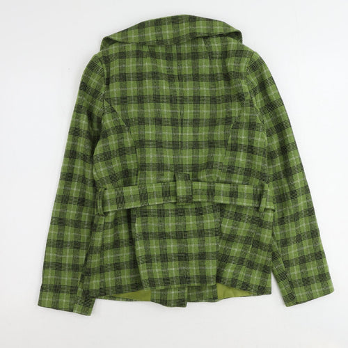 Soon Womens Green Plaid Overcoat Coat Size 12 Button