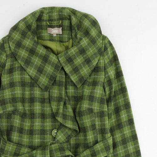 Soon Womens Green Plaid Overcoat Coat Size 12 Button