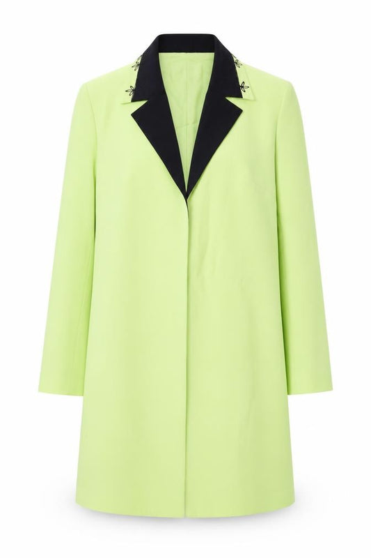 Front view of Condici Jet women’s green kimono blazer, size UK 12, hook & eye