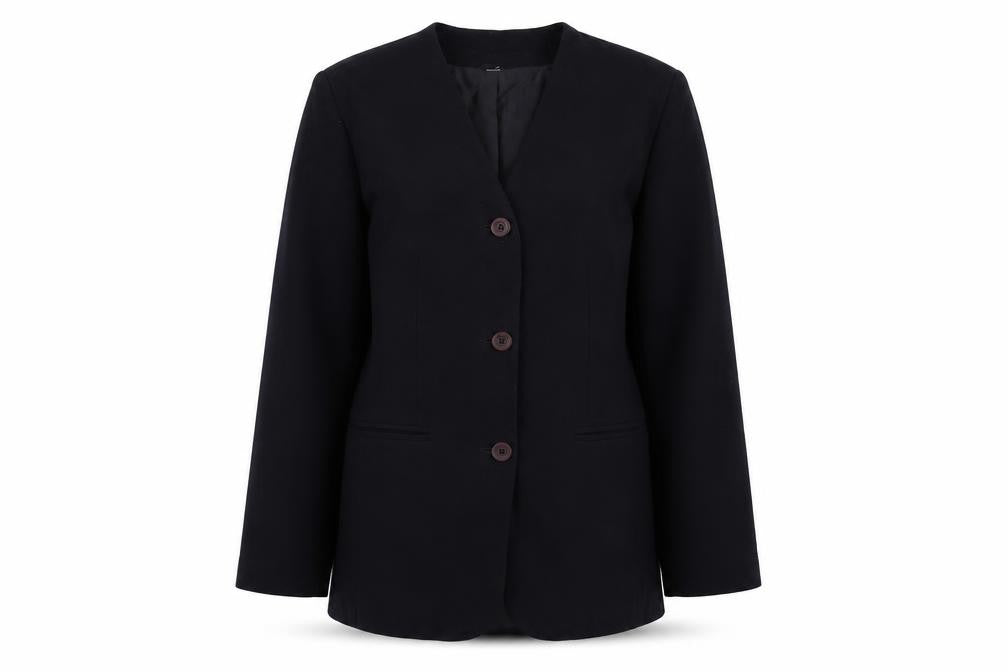 Front view of St Michael women’s blue polyester jacket suit jacket, size UK 12