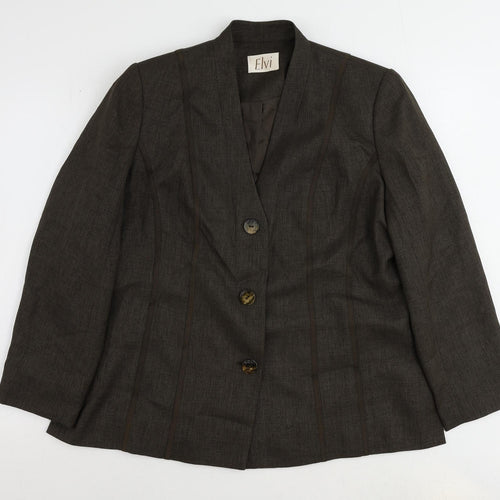 ELVI Womens Brown Jacket Blazer Size 16 Button