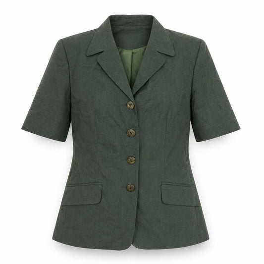 Front view of St Bernard women’s green jacket blazer, size UK 12, button