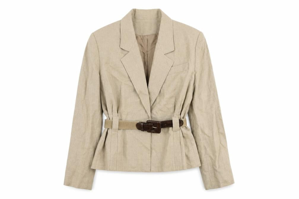 Front view of JH Collectibles women’s beige jacket blazer, size UK 6, button