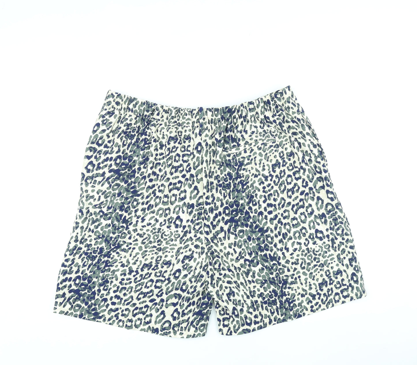 Marks and Spencer Womens Green Animal Print Polyester Basic Shorts Size 20 in L7 in Regular Pull On - Leopard Print