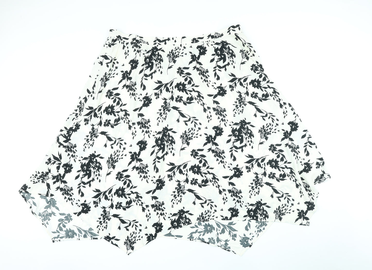 Marks and Spencer Womens Ivory Floral Polyester A-Line Skirt Size 24 Zip