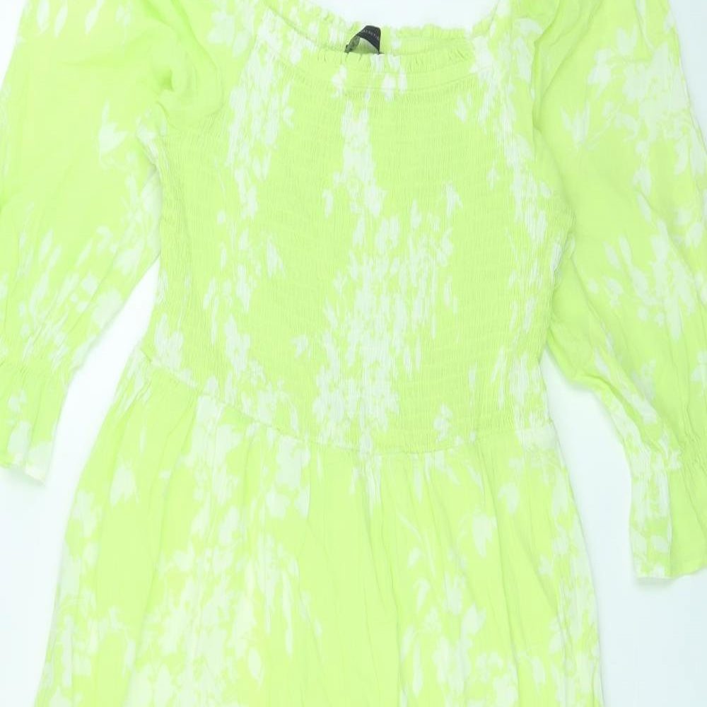 Marks and Spencer Womens Green Geometric Cotton Maxi Size 12 Square Neck Pullover - Shirred Top