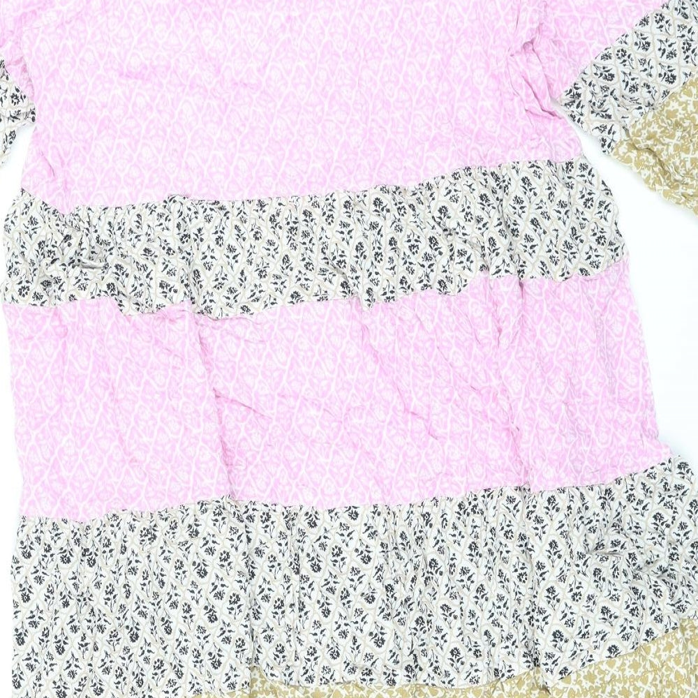 Marks and Spencer Womens Multicoloured Floral Viscose A-Line Size 18 V-Neck Pullover