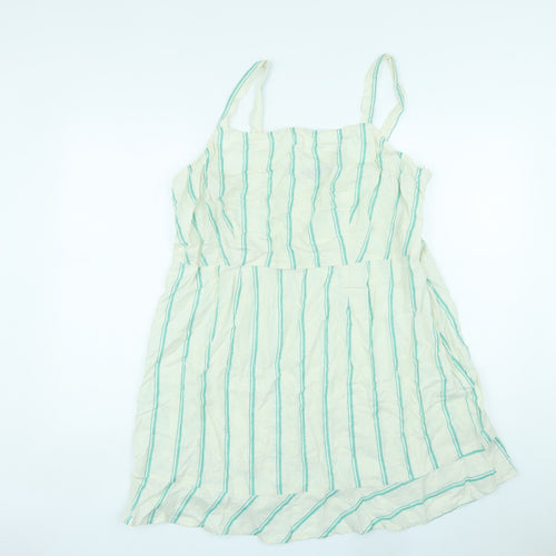 Marks and Spencer Womens Ivory Striped Linen Basic Tank Size 22 Square Neck
