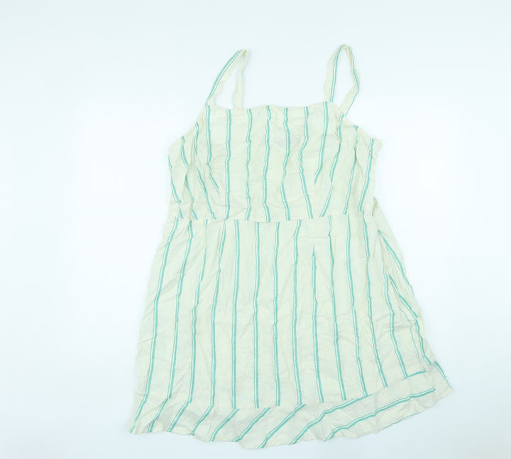 Marks and Spencer Womens Ivory Striped Linen Basic Tank Size 22 Square Neck