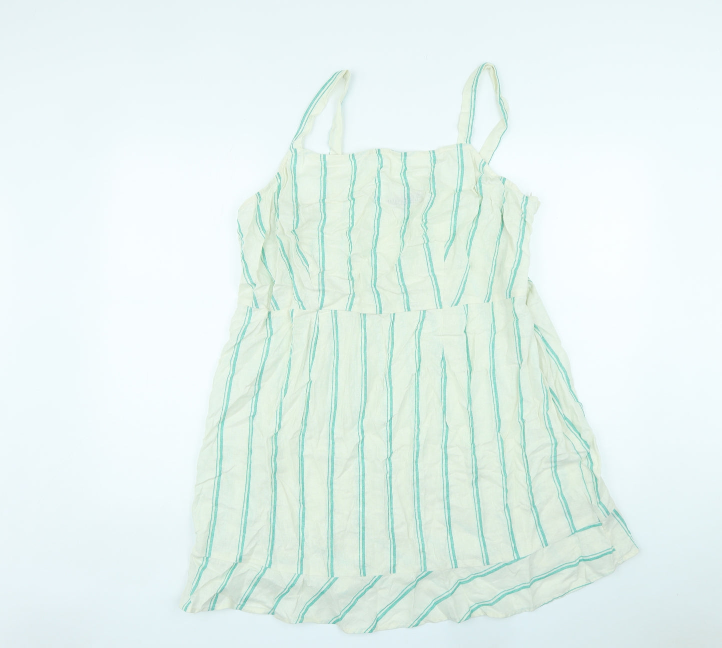 Marks and Spencer Womens Ivory Striped Linen Basic Tank Size 22 Square Neck