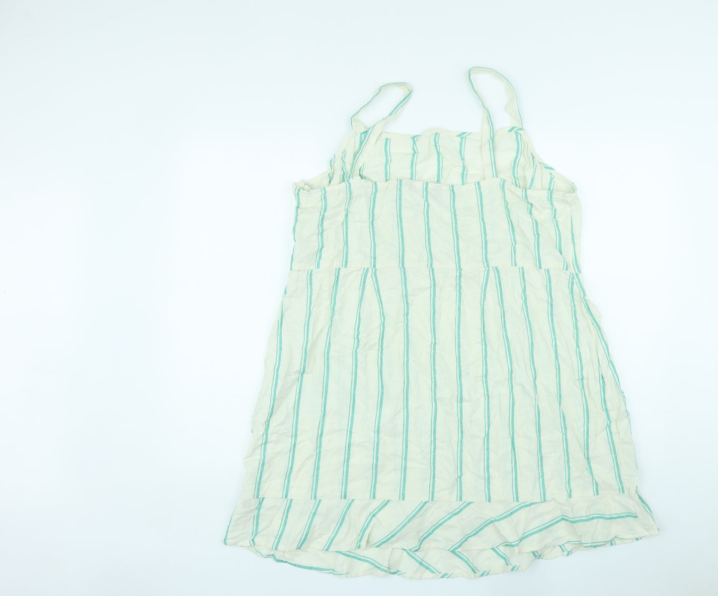 Marks and Spencer Womens Ivory Striped Linen Basic Tank Size 22 Square Neck