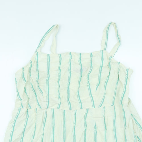 Marks and Spencer Womens Ivory Striped Linen Basic Tank Size 22 Square Neck