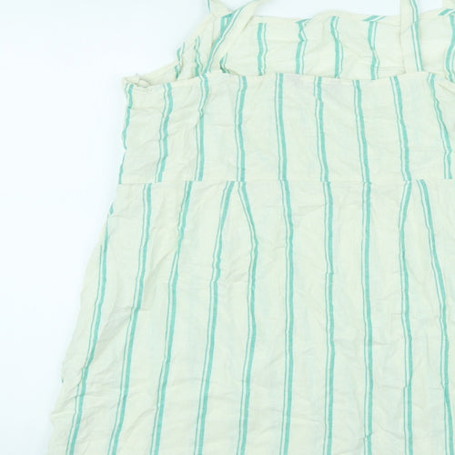Marks and Spencer Womens Ivory Striped Linen Basic Tank Size 22 Square Neck