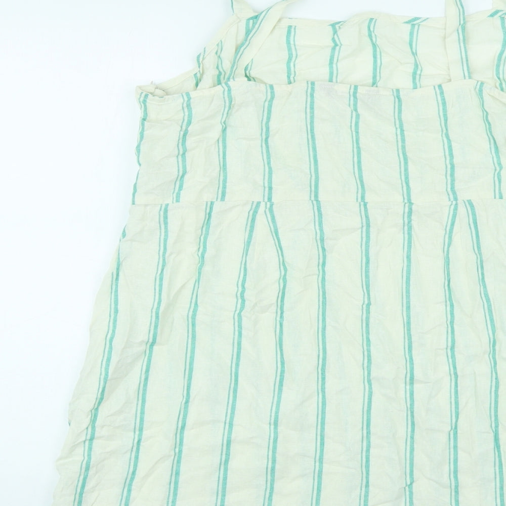 Marks and Spencer Womens Ivory Striped Linen Basic Tank Size 22 Square Neck