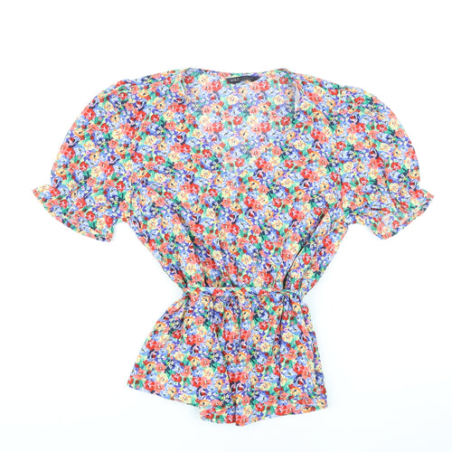 Marks and Spencer Womens Multicoloured Floral Polyester Basic Blouse Size 8 V-Neck - Belted