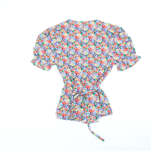 Marks and Spencer Womens Multicoloured Floral Polyester Basic Blouse Size 8 V-Neck - Belted