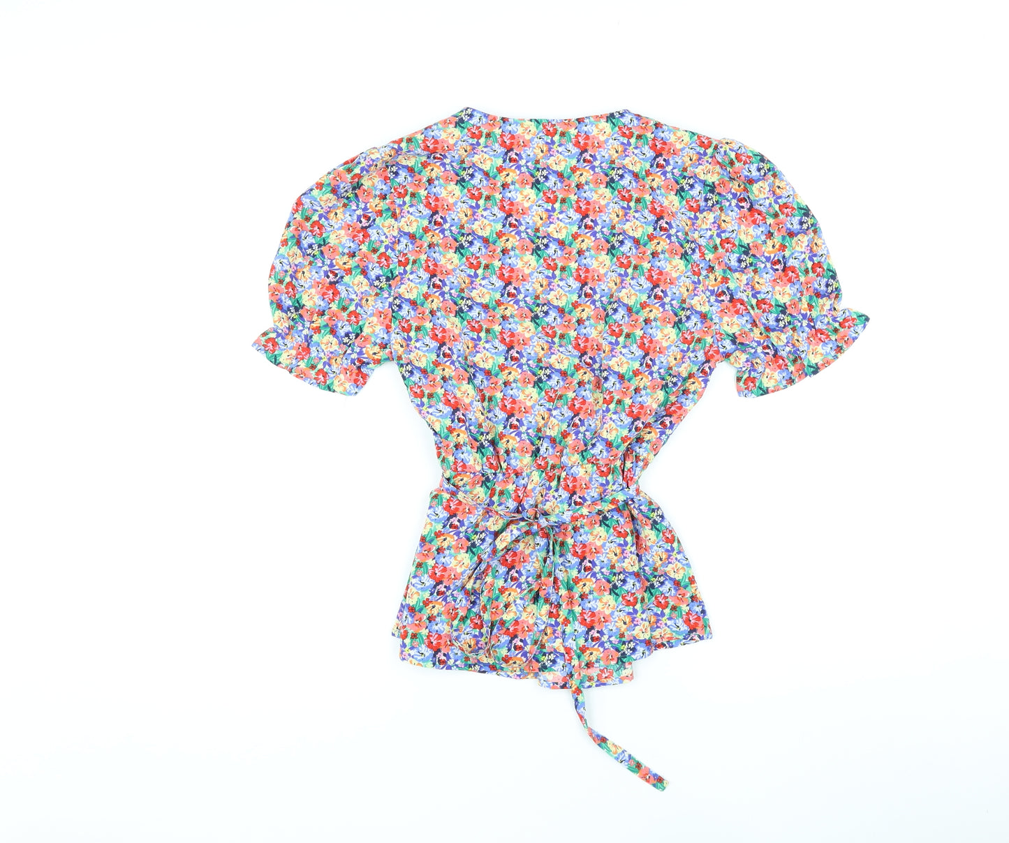 Marks and Spencer Womens Multicoloured Floral Polyester Basic Blouse Size 8 V-Neck - Belted