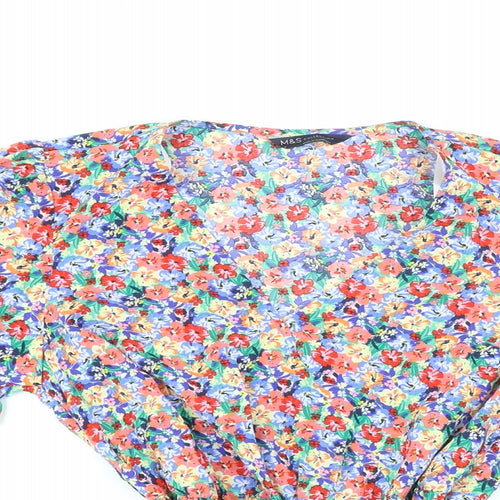 Marks and Spencer Womens Multicoloured Floral Polyester Basic Blouse Size 8 V-Neck - Belted